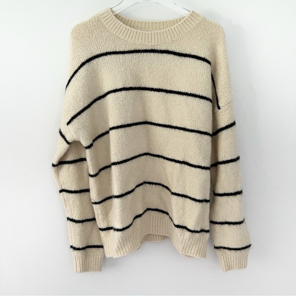 Lulus Lush One Good Reason Oversized Cream and Black Striped Sweater